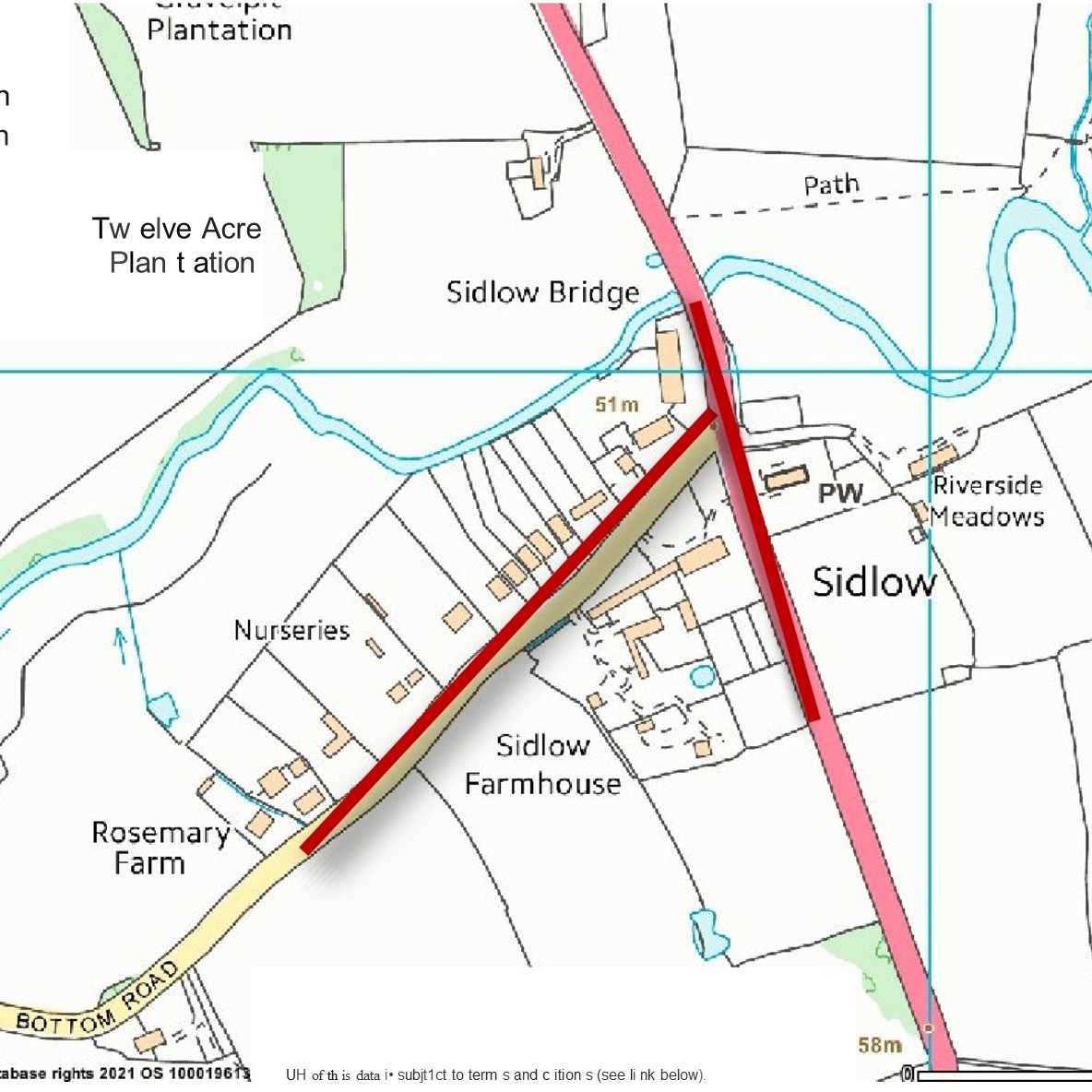 An image of a map with a highlighted section of the A217, showing where roadworks will be taking place.