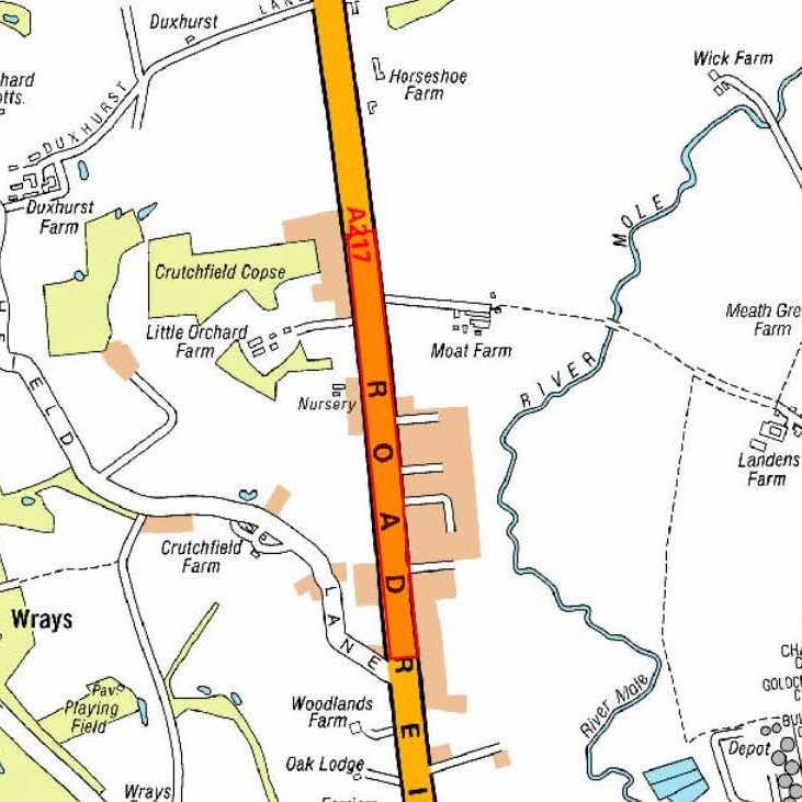 An image of a map with a highlighted section of the A217, showing where roadworks will be taking place.