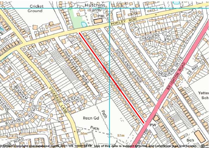 Map showing hevers Avenue